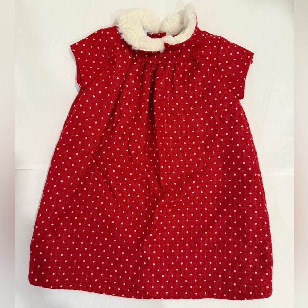 Bella Bliss Red Polka Dot Wool Dress with Faux Fur Collar